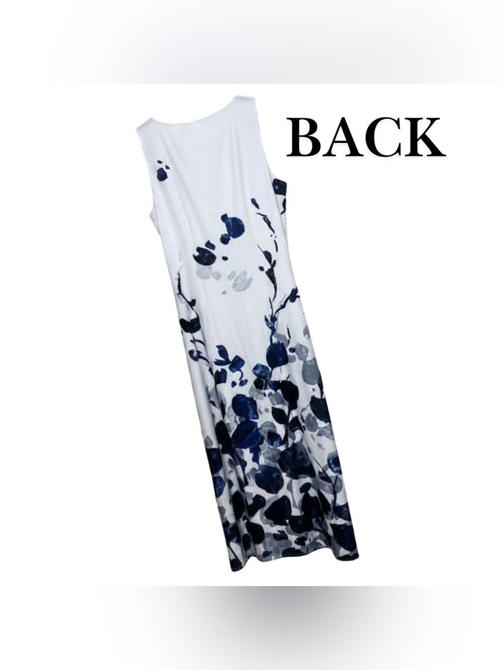 Women’s White Blue Floral Maxi Dress Sleeveless Keyhole Neck Beach Casual Flowy - Picture 3 of 6